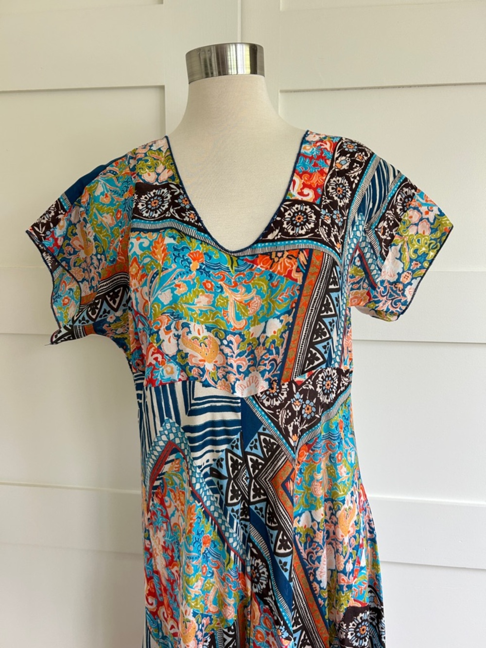 JOHNNY WAS- silk maxi patchwork dress - Picture 3 of 7